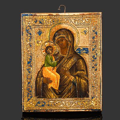 Икона Божией Матери "Иерусалимская", дерево, левкас, цировка, темпера, золочение, Российская 