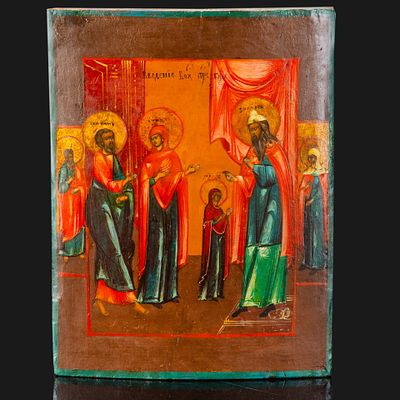Икона "Введение во храм Пресвятой Богородицы", дерево, темпера, Российская империя, 1850-1900 гг. 