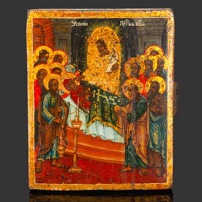 Икона "Успение Пресвятой Богородицы", дерево, темпера, Российская империя, 1800-1850 гг. Год: 