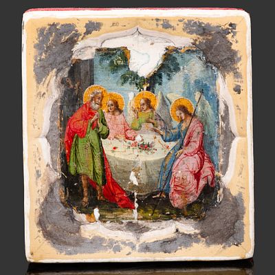 Икона "Троица Ветхозаветная", дерево, темпера, Российская империя, 1800-1850 гг. Год: 