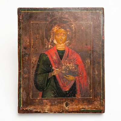 Икона "Святой Великомученик и целитель Пантелеимон" (покровитель врачей), дерево, темпера 