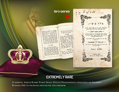 היסטורי ויחידי! מלך ביפיו - דרוש אשר דרש רבי יוסף שאול הלוי נטנזוהן ביום שבת קודש תרכ"ו להרבות 