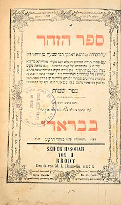 זוהר הק' בדפוס בראדי - סדר שמות - נדפס כתבנית הזהר של מהדורת זיטאמיר.