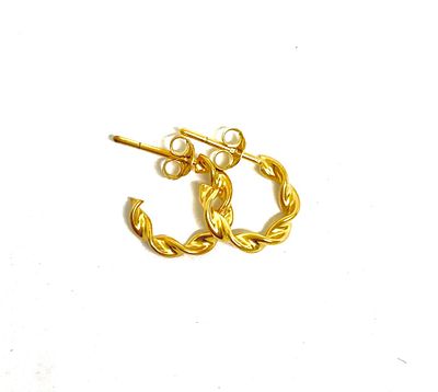 זוג עגילי גיפסי כסף 925 מצופי זהב מסולסלים. 12.7 ממ