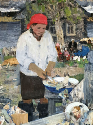 Дмитрий Беляев. В рыбацкой деревне, 1998, 90х80 см, холст, масло, подписана автором 