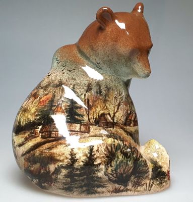 [засл. худ-к РФ] Лев Солодков. Русский медведь, В. 19 см, авторский фарфор, подписан автором 