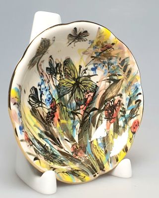 [засл. худ-к РФ] Лев Солодков. Розетка из сервиза Травушка-муравушка, 2007, Д.9,8 см, В 3 см 