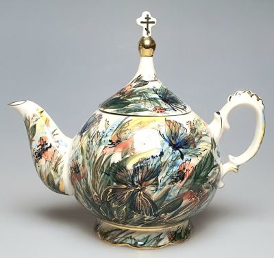 [засл.худ-к РФ] Лев Солодков. Чайник из сервиза Травушка-муравушка (2007), В.16,5 см, Д.19 см 