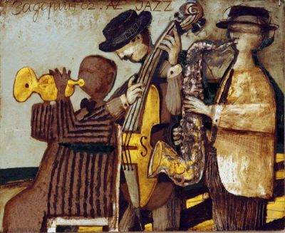 Александр Задорин. Музыканты, 2002, 120х120 см, оргалит, масло, лаки. Опубликована "Александр 