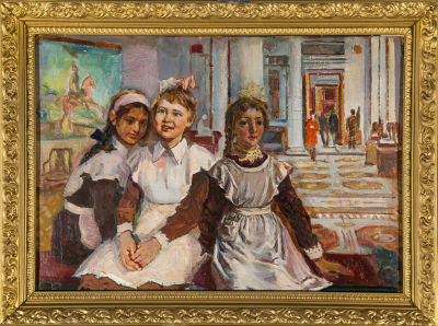 Петр Альберти. В музее, 1960, 50х70, картон, масло, подписана автором, коллекционная 