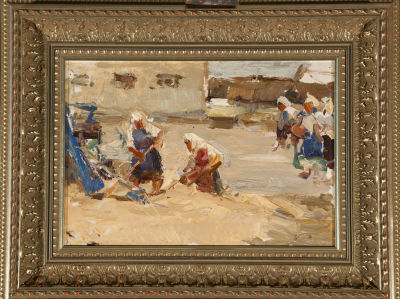 Виктор Рейхет. На току, 1957, 24х35 см, картон, масло, подписана автором, коллекционная 