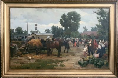 [ассистент А.Дейнеки] Виктор Васин. Воскресный базар, 1951, 100х160 см (121,5х181,5 см в раме) 