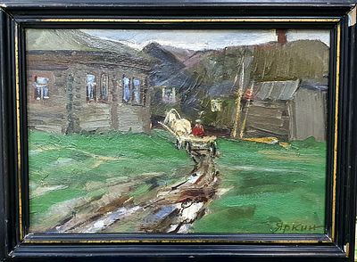 [1974, ленинградская щкола] Владимир Яркин. Деревня Решма, 1974, 20х28 см, масло, подписана и 