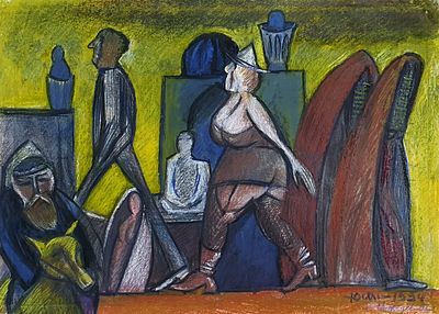 [1994, газоневщина] Юрий Медведев. Туристы в Азии, 1994, 43х63, бумага, смешанная техника 