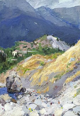 [1985] Маргарита Рубан. В Крыму, 1985, 49,6х39,5 см, картон, масло, подпись а правом нижнем 