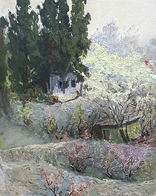 [1987] Маргарита Рубан. Весна, 1987, 49,4х39,8 см, картон, масло, подписана и датирована на 