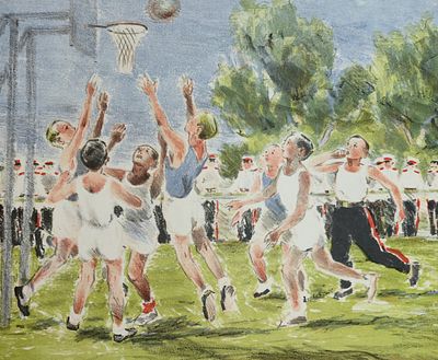 [1940-е] Вера Матюх. Суворовцы. Баскетбол. 1940-е, 52х61 см, подпись автора в правом нижнем 