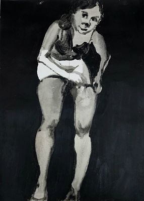 [2017] Петр Швецов. Первая учительница, 19.04.2017, 69,5х49,7 см, бумага, гуашь, подпись и 