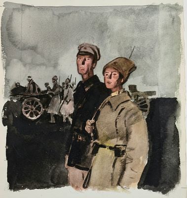 [оригинал книжной иллюстрации] П.Пинкисевич. Хмурое утро, размер листа 34,2х25,5 см, бумага 