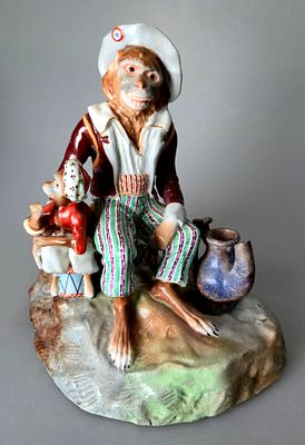 [1850е] Обезьянки, В.20 см, фарфор, Жакоб Пети [Jacob Petit], Франция, надглазурная роспись 