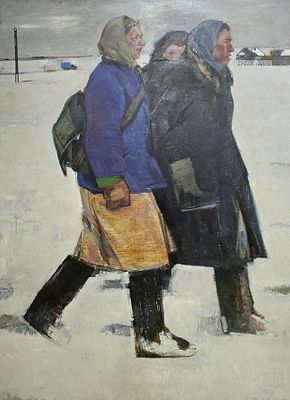 [1970-е] В.Григорьев. Зимой, 1970-е, 165х130 см, холст, масло, коллекционная сохранность. Григо 