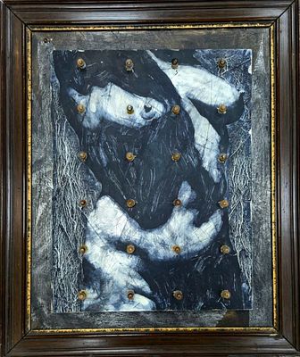 [2006] Юрий Штапаков. Света, 2006, 54х45 см, оргалит, масло, ассамбляж, подпись и датировка 