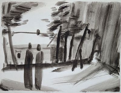 [2009] Геля Писарева. У дороги, 2009, 30,2х34,6 см, бумага, тушь, подпись и датировка автора с 