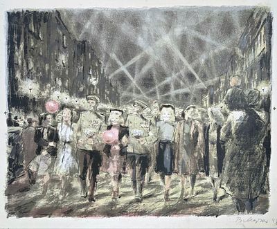 [1948, опубликовано] Вера Матюх. Парад Победы, 1948, 34,3х43,4 см, авторская литография 