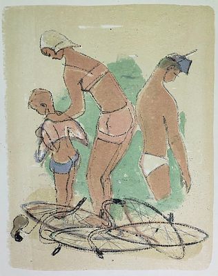 [1970е, опубликовано] Вера Матюх. На пляже, 1970е, 59,6х44,8 см, авторская литография 