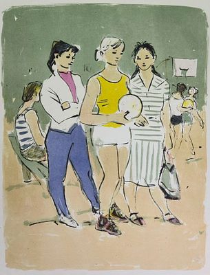 [1970е, опубликовано] Вера Матюх. Волейбол, 1970е, лист 71,7х55 см, авторская литография 