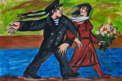 [2021] Гафур Мендагалиев. Праздник ВМФ, 2021, 39,5х58 см, бумага, смешанная техника, подпись 