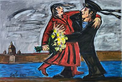 [2021] Гафур Мендагалиев. Праздник ВМФ, 2021, 39х58 см, бумага, смешанная техника, подпись и 