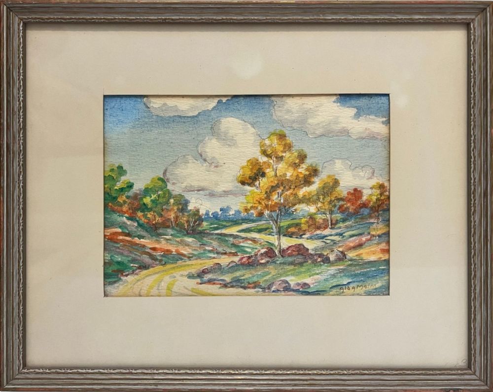 Lot 157: Malm, Alba (1897-1986) untitled landscape with road, watercolor