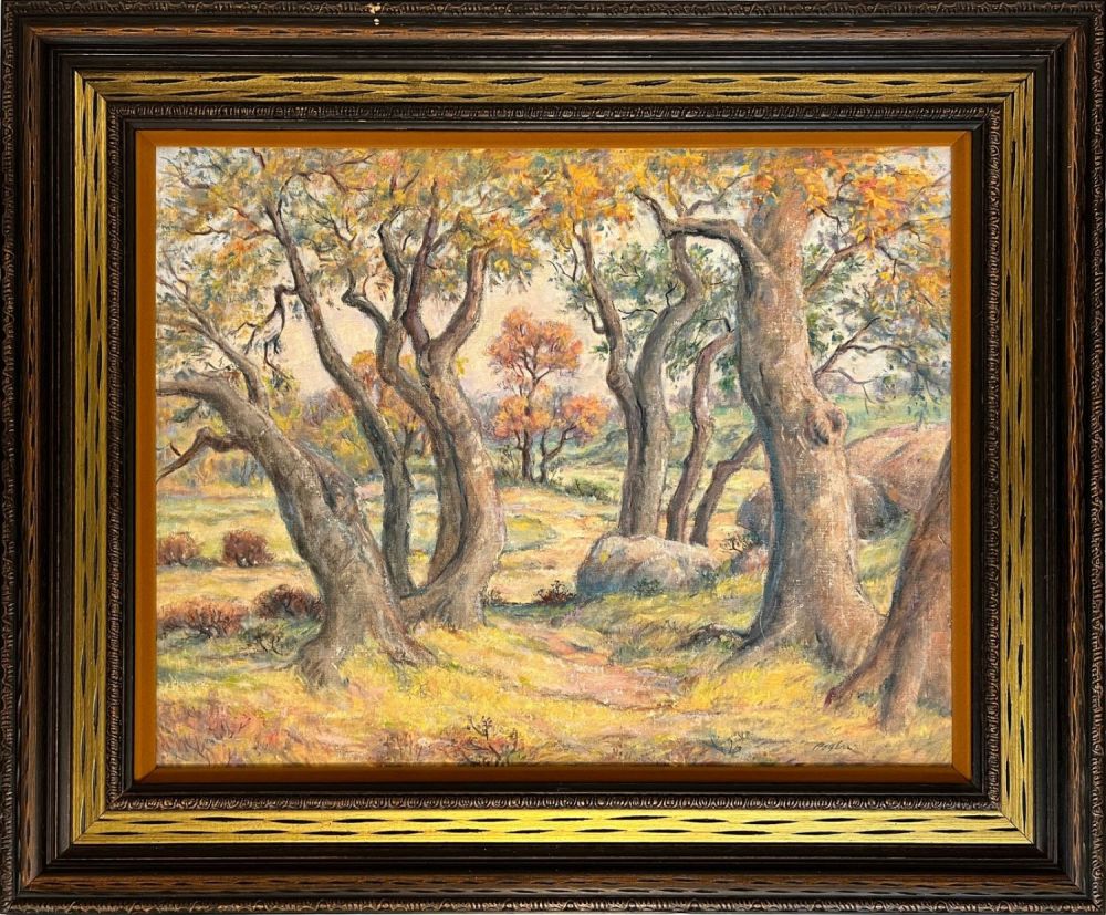 Lot 161: Rogers, Charles (1911-1987) untitled big fall trees, oil on canvas board