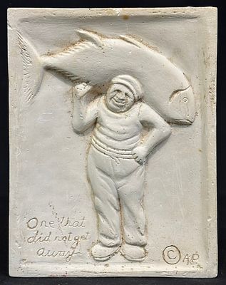 Pearson, Anton (1892-1967) One That Did Not Get Away, plaster plaque, signed AP in cast, good 