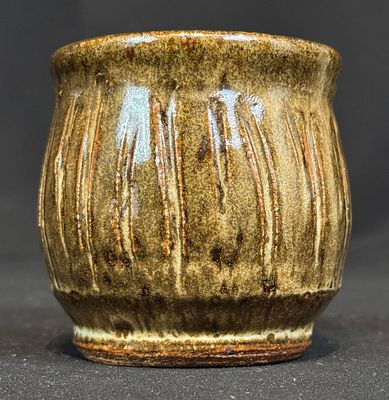 Kahmeyer, Ray (1930-2007) early small bowl, blue/brown design, stoneware, signed Kahmeyer on 