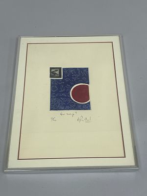 Abstract Woodblock Print. Illegibly signed lower right. Limited print 32 of 40. D: Frame: 12"w