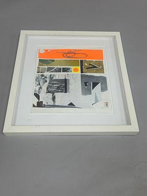 Mixed Media Contemporary Abstract Art. Aguire? or Azure? signed lower right. D: Frame: 17"w x