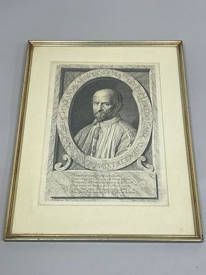 Antique Woodblock Print. D: Frame: 15"w x 19"h Sight: 14"w x 18"h Condition: Good vintage