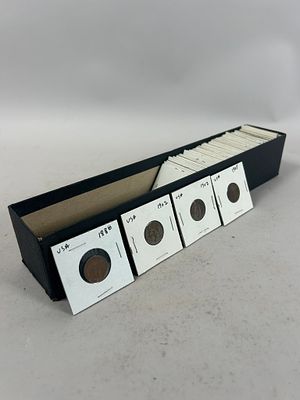 Late 19th Century and Early 20th Century U.S.A Pennies. 12"h x 2.5"w (box) Condition: Good