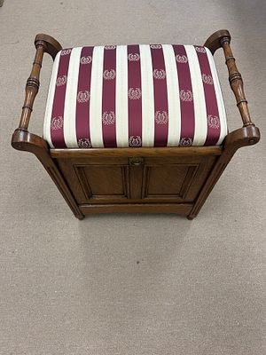 Wooden Ottoman with Slide-Out Shelf. 21.5"h x 21"w Condition: Good vintage condition. Please