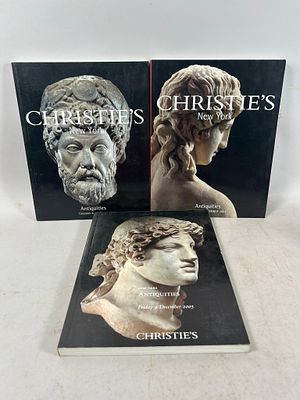 Collection of Christie's Catalogs Antiquties (3). 10.5"h x 8.5"w (each) Condition: Fair vintage