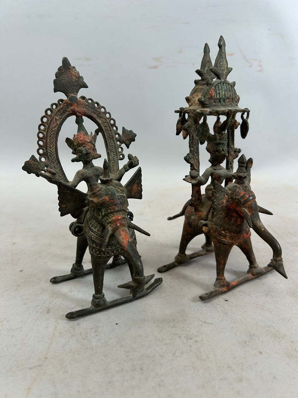 Nepalese Bronze Figurines. 7"h x 3"l x 4.5"w 
Condition: Fair vintage condition. Please see 