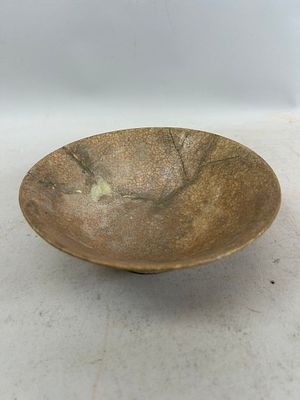 Chinese Glazed Ceramic Bowl. 2"h x 6.5"l x 6.5"w Condition: Poor vintage condition. Repairs