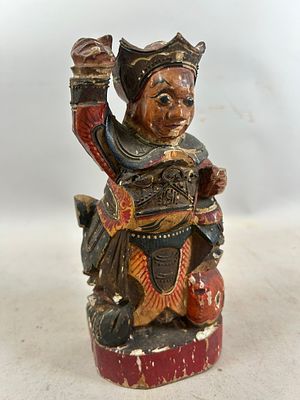 Antique Chinese Polychrome Wood Figure. Chinese Polychrome Wood Figure. 8.5"h x 4"w x 3"l