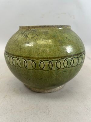 Glazed Ceramic Vase Bowl. 5"h x 6.5"w x 6.5"l Condition: Fair vintage condition. Please see