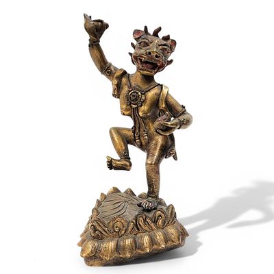 18th c Gilt Bronze Figure Sino-Tibetan Simhamukha / Simhavaktra Dakini Standing Figure Qing 