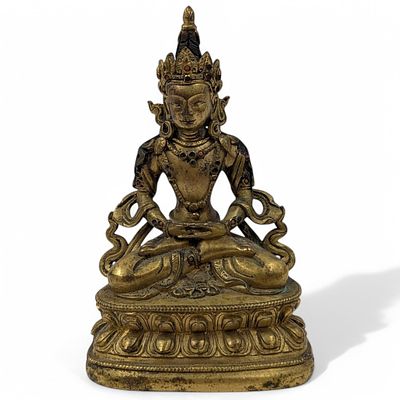 A Gilt Bronze Figure Amitayus Sino Tibetan Chinese Seated Buddha 19th c. Measures approx. 5" X 
