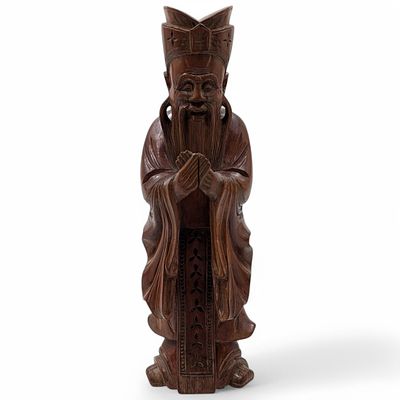 Antique Chinese Carved Boxwood Of A Wise Man, Possibly Confucius. Measures approx. 12 1/4" 
