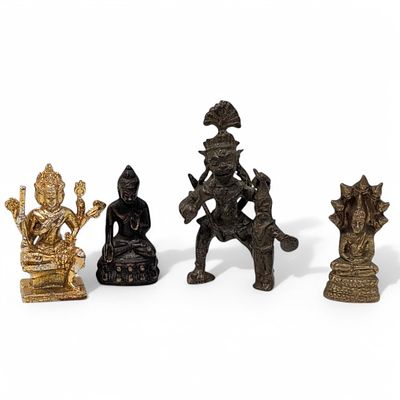 Lot Of 4 Southeast Asian Bronze / Mixed Metal Figures, Two Modern And Two Antique. Includes a 